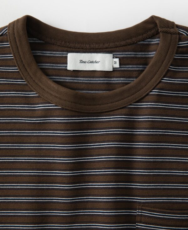 Heavyweight Cotton StripedPocket T-Shirt - Coffee