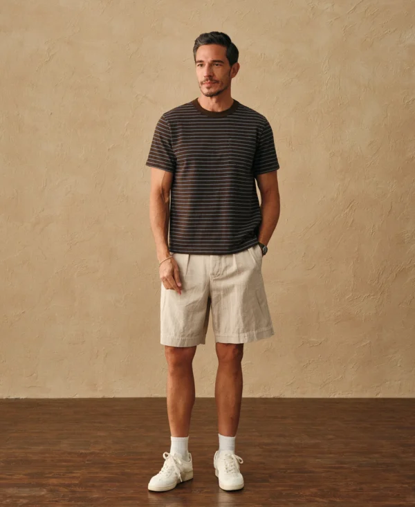 Heavyweight Cotton StripedPocket T-Shirt - Coffee